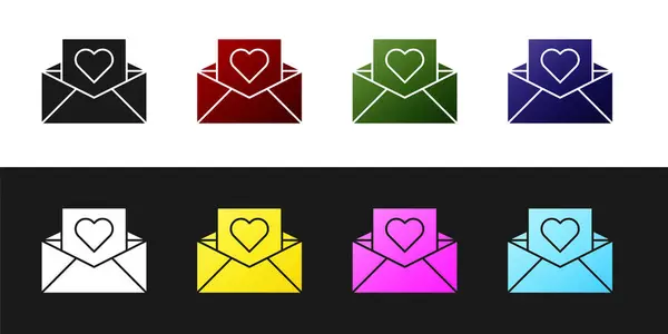 Set Envelope with Valentine heart icon isolated on black and white background. Message love. Letter love and romance. Vector Illustration — Stock Vector