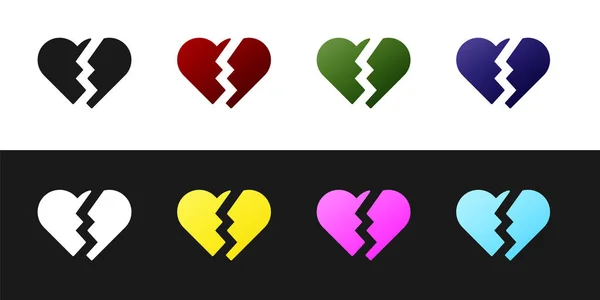 Setzen gebrochenes Herz oder Scheidungs-Ikone isoliert auf schwarz-weißem Hintergrund. Liebessymbol. Valentinstag. Vektorillustration — Stockvektor