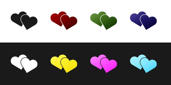 Set Heart icon isolated on black and white background. Romantic symbol linked, join, passion and wedding. Valentine day symbol. Vector Illustration — 스톡 벡터