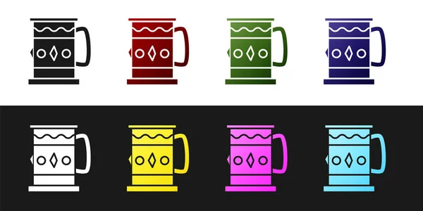 Set Icono de taza de madera aislado sobre fondo blanco y negro. Ilustración vectorial — Vector de stock