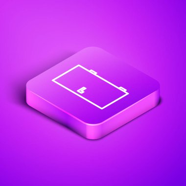 Isometric satır kapalı kapı simgesi mor arka planda izole. Mor kare düğme. Vektör İllüstrasyonu