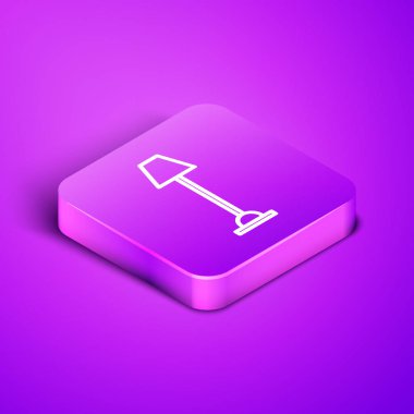 Mor zemin üzerinde izole edilmiş Isometric çizgi lamba ikonu. Mor kare düğme. Vektör İllüstrasyonu