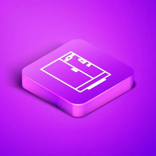 Isometric line Shower cabin icon isolated on purple background. Purple square button. Vector Illustration — 스톡 벡터