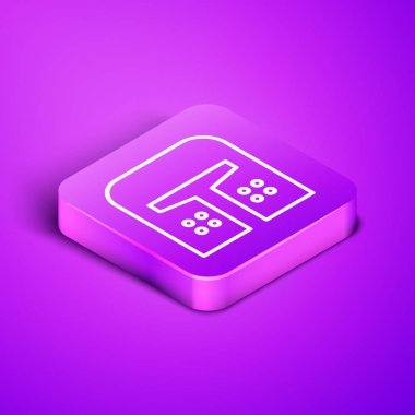 Ortaçağ demir kaskı, mor arka planda izole edilmiş kafa koruma ikonu için. Mor kare düğme. Vektör İllüstrasyonu