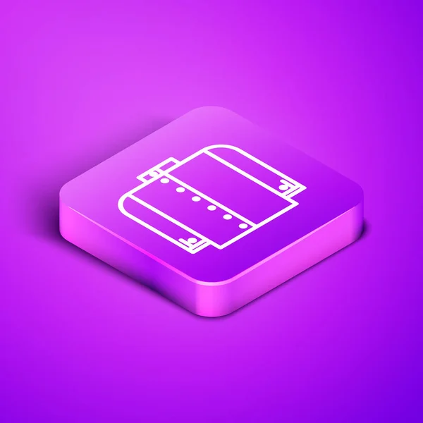 Isometric line T-shirt icon isolated on purple background. Purple square button. Vector Illustration — 스톡 벡터