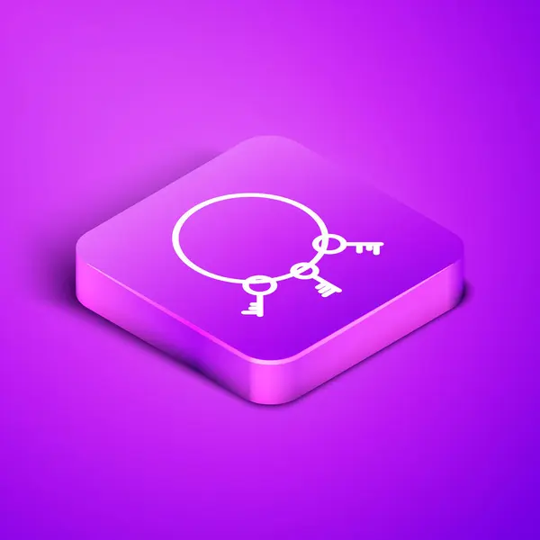 Ізометрична лінія Старі клавіші ізольовані на фіолетовому фоні. Фіолетова квадратна кнопка. Векторна ілюстрація — стоковий вектор