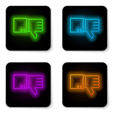 Parlayan neon hattı, beyaz arkaplanda izole edilmiş bir simge değil. Siyah kare düğme. Vektör İllüstrasyonu