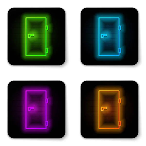 Ragyogó neon vonal Zárt ajtó ikon elszigetelt fehér háttér. Fekete négyzet gomb. Vektorillusztráció — Stock Vector