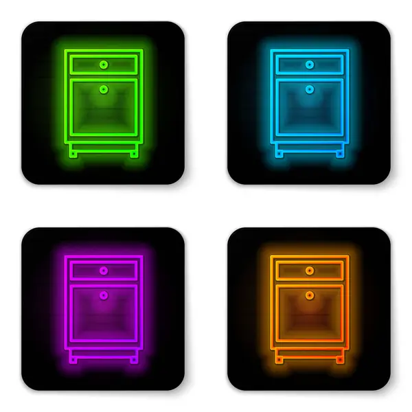 Glowing neon line Furniture nightstand icon isolated on white background. Black square button. Vector Illustration — Stock Vector