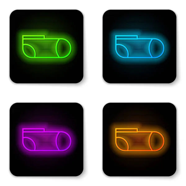 Glowing neon line Sport socks icon isolated on white background. Black square button. Vector Illustration — Stock Vector