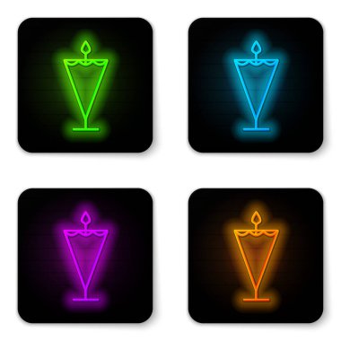 Parlayan neon hattı Ortaçağ bayrağı simgesi beyaz arkaplanda izole edildi. Bir kral ya da kraliçe tarafından yönetilen ülke, devlet ya da bölge. Siyah kare düğme. Vektör İllüstrasyonu