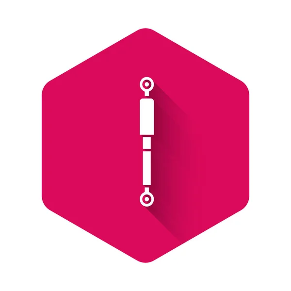 Icono de amortiguador blanco aislado con sombra larga. Botón de hexágono rosa. Ilustración vectorial — Archivo Imágenes Vectoriales