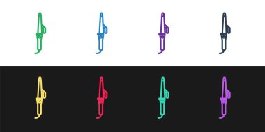 Saç ikonu için siyah beyaz arka planda izole edilmiş saç maşası çizgisi oluşturun. Saç düzleştirici ikonu. Vektör İllüstrasyonu