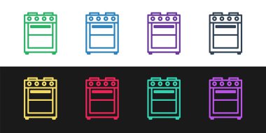 Fırın simgesini siyah beyaz arkaplanda izole et. Fırın tabelası. Vektör İllüstrasyonu