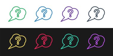 Konuşma baloncuğu ve Soru simgesini siyah ve beyaz arkaplanda izole et. Faq işareti. Dosyaları kopyala, konuşma balonu ve grafiğini çıkar. Vektör İllüstrasyonu