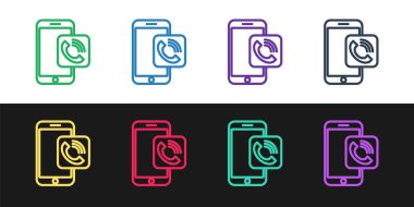 Cep telefonu arama simgesini siyah beyaz arkaplanda ayır. Vektör İllüstrasyonu