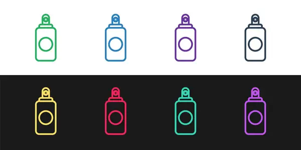 Set line Spuitbus voor luchtverfrisser, haarlak, deodorant, anti-transpirant icoon geïsoleerd op zwart-wit achtergrond. Vector Illustratie — Stockvector