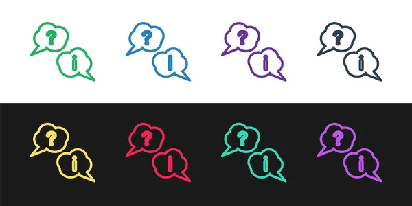 Regel Speech bubbels met Vraag en Uitroep pictogram geïsoleerd op zwart-wit achtergrond. Faq teken. Kopieer bestanden, chat spraakbel en grafiek. Vector Illustratie — Stockvector