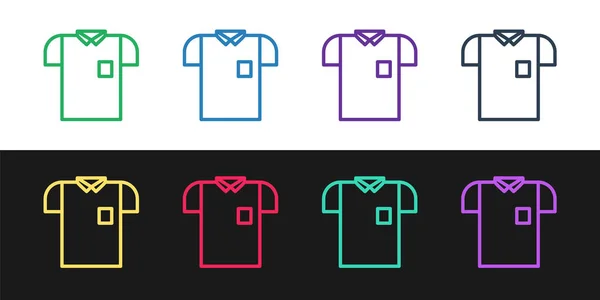 Set line Polo shirt icon isolated on black and white background. Vector Illustration — ストックベクタ