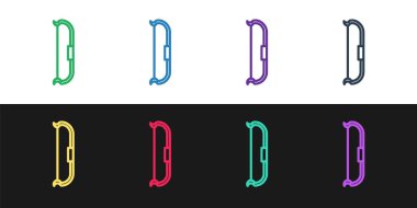 Siyah ve beyaz arka planda izole edilmiş Ortaçağ yay simgesi ayarla. Ortaçağ silahı. Vektör İllüstrasyonu