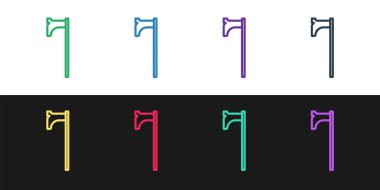 Siyah ve beyaz arkaplanda izole edilmiş Ortaçağ balta simgesi ayarla. Savaş baltası, cellat baltası. Ortaçağ silahı. Vektör İllüstrasyonu