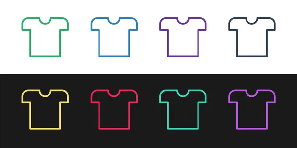 Set Line T-Shirt-Symbol isoliert auf schwarzem und weißem Hintergrund. Vektorillustration — Stockvektor