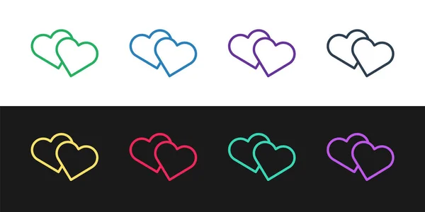 Set line Heart icon isolated on black and white background. Romantic symbol linked, join, passion and wedding. Valentine day symbol. Vector Illustration — Stock Vector