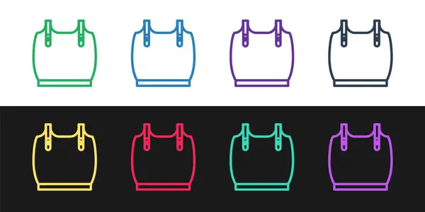 Set line body armor icon isoliert auf schwarzem und weißem Hintergrund. Vektorillustration — Stockvektor