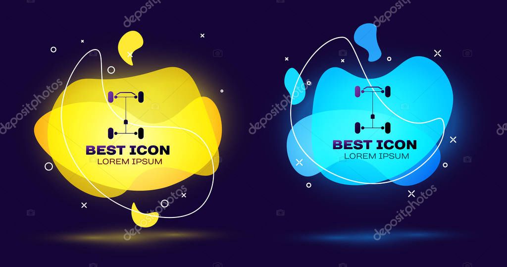 Black Chassis car icon isolated on blue background. Set abstract banner with liquid shapes. Vector Illustration