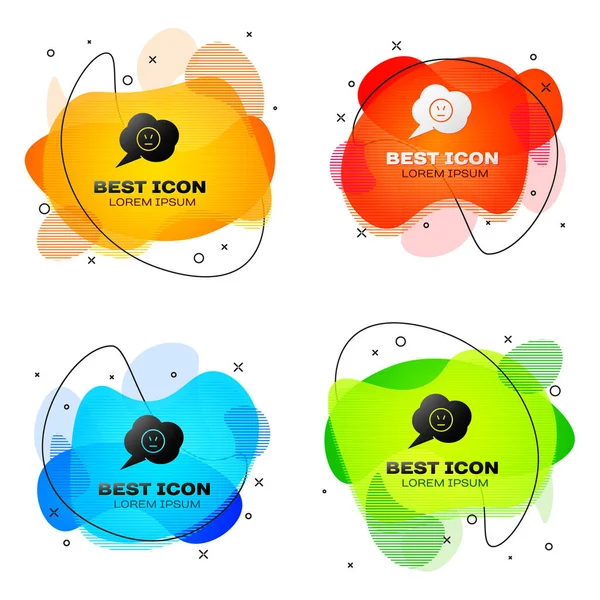 Black Speech bubble with angry smile icon isolated on white background. Emoticon face. Set abstract banner with liquid shapes. Vector Illustration — 스톡 벡터