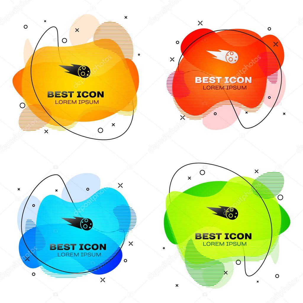 Black Comet falling down fast icon isolated on white background. Set abstract banner with liquid shapes. Vector Illustration