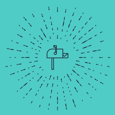 Siyah satır Açık posta kutusu simgesi yeşil arkaplanda izole edildi. Posta kutusu simgesi. Posta kutusunda bayrak var. Soyut çember rastgele noktalar. Vektör İllüstrasyonu