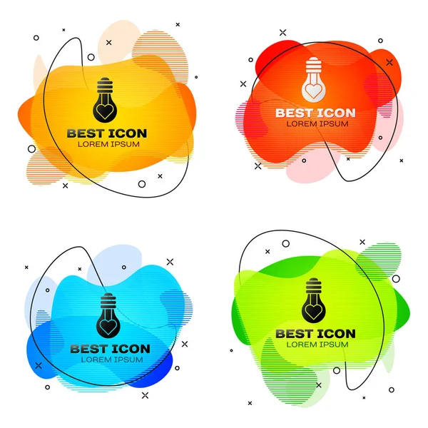 Black Heart shape in a light bulb icon isolated on white background. Love symbol. Valentine day symbol. Set abstract banner with liquid shapes. Vector Illustration — 스톡 벡터