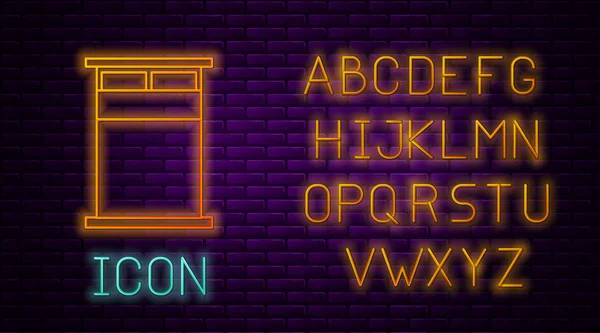 Glowing neon line Big bed for two or one person icon isolated on brick wall background. Neon light alphabet. Vector Illustration — 스톡 벡터