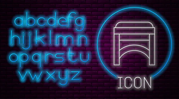 Glowing neon line Chair icon isolated on brick wall background. Neon light alphabet. Vector Illustration — 스톡 벡터