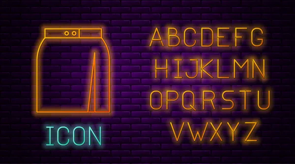 Glowing neon line Skirt icon isolated on brick wall background. Neon light alphabet. Vector Illustration — Stock Vector