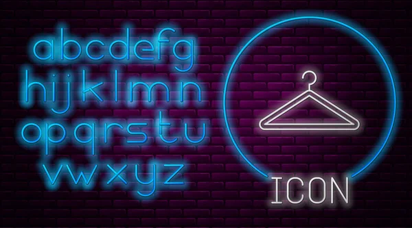 Leuchtende Neon-Linie Kleiderschrank-Symbol isoliert auf Backsteinwand Hintergrund. Garderobensymbol. Kleiderservice-Symbol. Wäscheständer-Schild. Neonlicht-Alphabet. Vektorillustration — Stockvektor