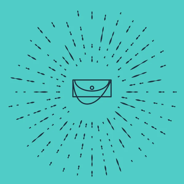 Schwarze Linie Clutch Bag Symbol isoliert auf grünem Hintergrund. Frauen klammern sich an Handtasche. abstrakte Kreis zufällige Punkte. Vektorillustration — Stockvektor