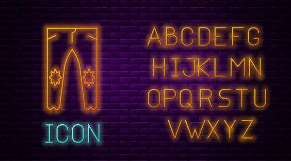 Leuchtende Neon Line Hosen Ikone isoliert auf Backsteinwand Hintergrund. Neonlicht-Alphabet. Vektorillustration — Stockvektor