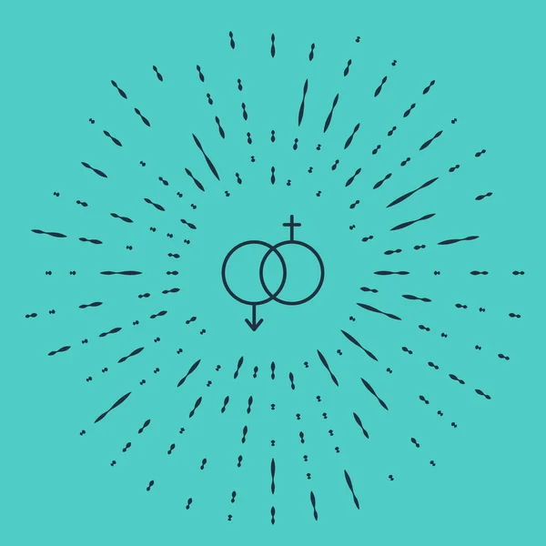 Black line Gender icon isolated on green background. Symbols of men and women. Sex symbol. Valentines day concept. Abstract circle random dots. Vector Illustration — 스톡 벡터