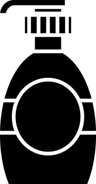 Siyah şişe anti bakteriyel sabun ve beyaz arka planda izole edilmiş şeker ikonu. Dezenfeksiyon, hijyen, cilt bakımı. Vektör İllüstrasyonu