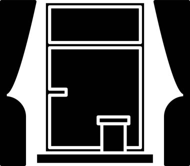 Beyaz arka planda izole edilmiş oda simgesinde perdeleri olan siyah pencere. Vektör İllüstrasyonu