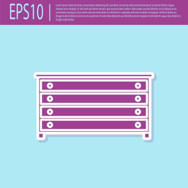 Retro mor çekmece simgesi turkuaz arka planda izole edildi. Vektör İllüstrasyonu