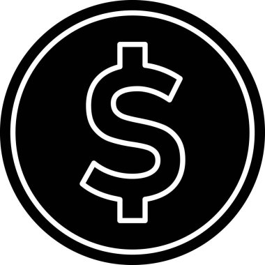 Beyaz arka planda izole dolar sembolü simgesi ile Siyah Sikke para. Bankacılık para birimi işareti. Nakit sembolü. Vektör İllüstrasyonu
