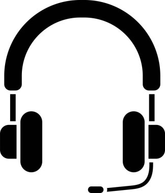 Siyah kulaklık simgesi beyaz arkaplanda izole edilmiş. Kulaklıklar. Müzik, hizmet, iletişim ve operatör konsepti. Vektör İllüstrasyonu