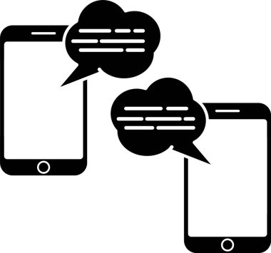 Telefon simgesindeki siyah yeni sohbet mesajları bildirimi beyaz arkaplanda izole edildi. Smartphone sohbet mesajları konuşma baloncukları. Vektör İllüstrasyonu