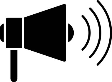 Siyah Megafon simgesi beyaz arka plan üzerinde izole. Yüksek sesli konuşma uyarısı kavramı. Sözcü için Bullhorn çığlık promosyon. Vektör İllüstrasyonu