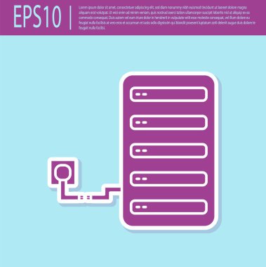 Retro mor sunucu simgesi turkuaz arkaplanda izole edildi. Uygulama, servis konsepti, ayar seçenekleri, bakım, onarım, onarım. Vektör İllüstrasyonu