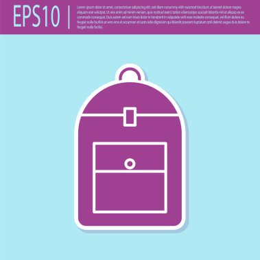 Retro mor sırt çantası simgesi turkuaz arka planda izole edildi. Vektör İllüstrasyonu