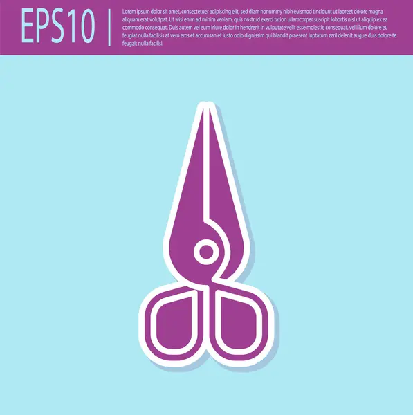 Icono de tijeras retro púrpura aislado sobre fondo turquesa. Señal de herramientas de corte. Ilustración vectorial — Vector de stock